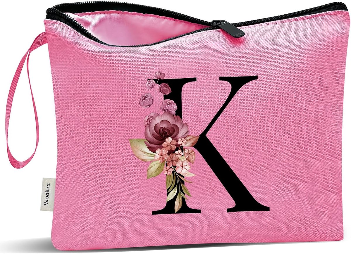 SnelShoppen - Persoonlijke Make-up Tas A-Z, Unieke Verjaardagscadeaus voor Vrouwen, Bruid en Bruidsmeisje Gift, Hoogwaardige Canvas met Zijde, Peaches