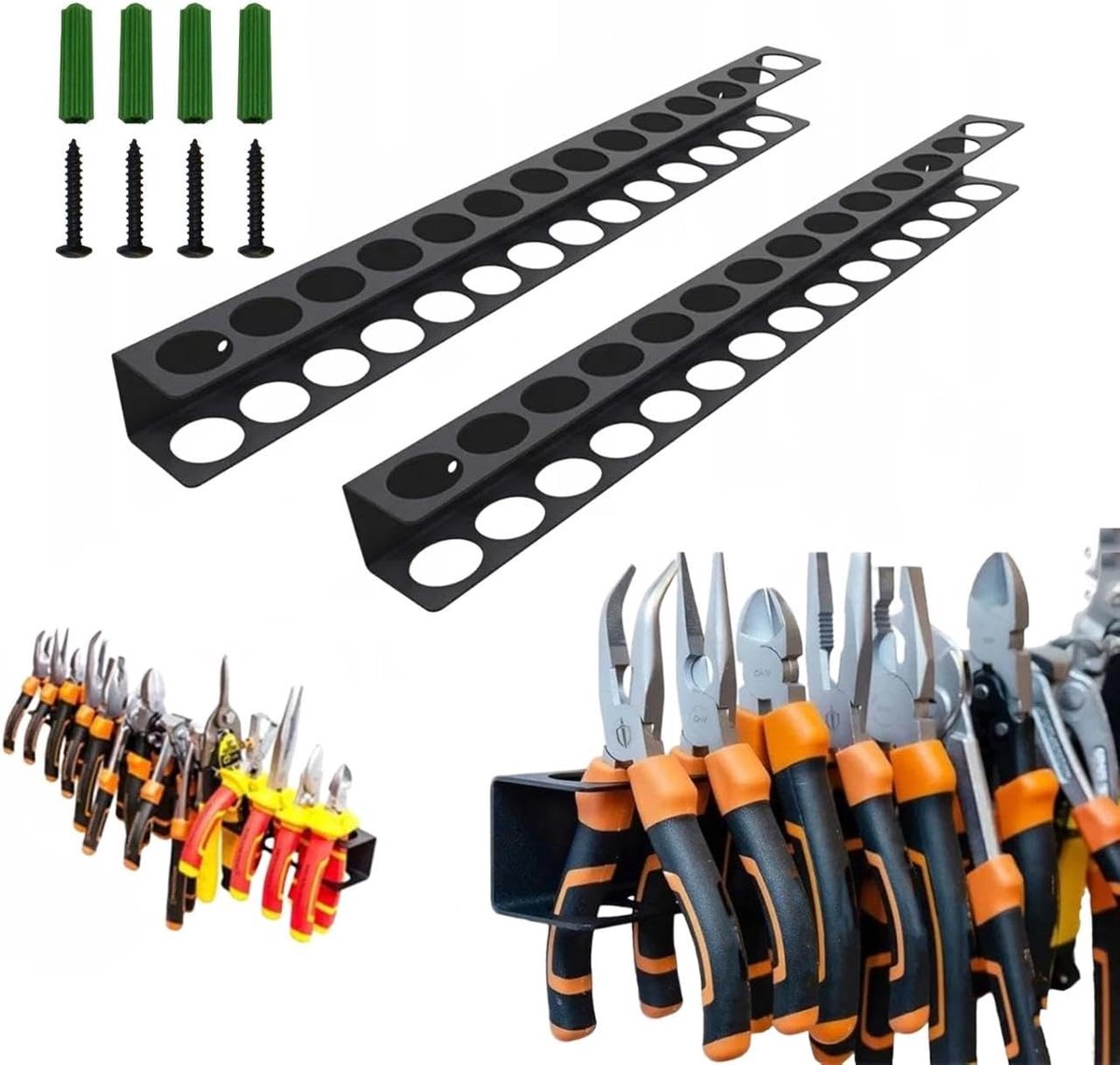 SnelShoppen - Screwdriver Holder 2 Stuks - Pliers Holder Wandmontage - Tool Wandrek - Screwdriver Pliers Wandrek - Hammer Stand Organizer voor Garage