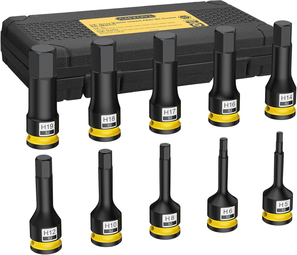 SnelShoppen - Impact Hex Bit Socket Set 1/2" Drive - 10 Stuks S2 Staal Hex Driver Bits 5-19mm voor Professionele Monteurs en Auto Reparatie met Opberg