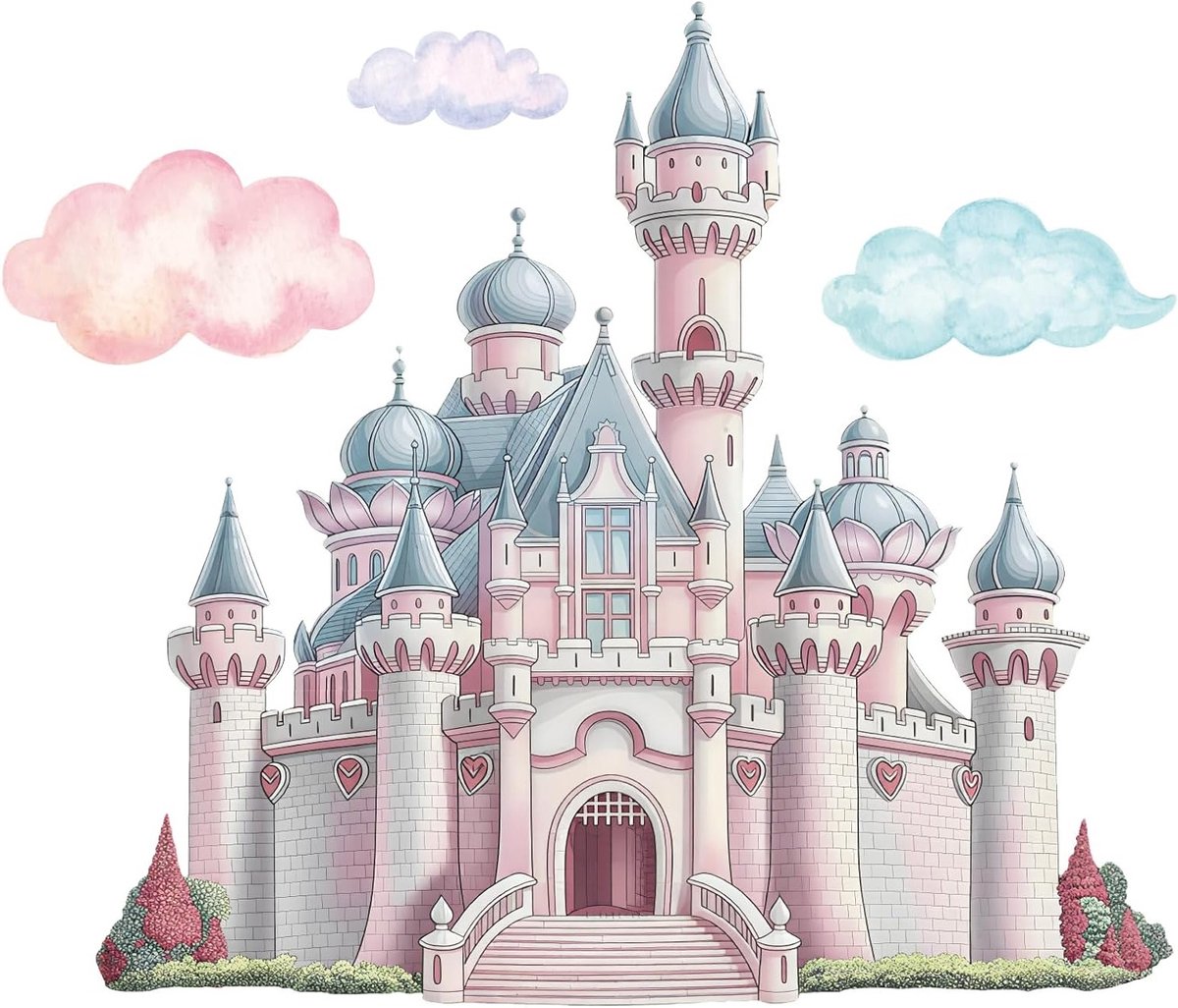 Princess Lock Muurstickers - Waterverf Wolk Fee Muurdecoratie, Grote Verwijderbare Vinyl Stickers voor Meisjes Slaapkamer en Woonkamer Decoratie
