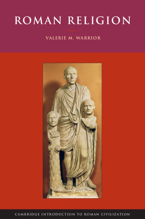 Livre 'Roman Religion' avec une image d'un groupe de statues romaines.