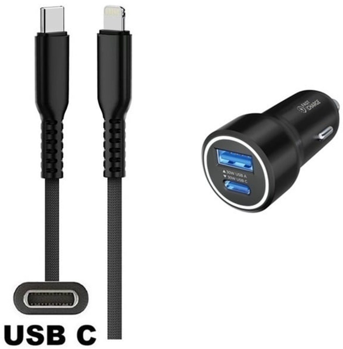45W auto snellader met 2 poorten + 1,2m sterke USB C naar C kabel. Universele PD PPS lader. Autolader adapter past op Apple iPhone 11, 11 Pro, 11 Pro Max, iPhone 12, 12 Mini, 12 Pro, 12 Pro Max