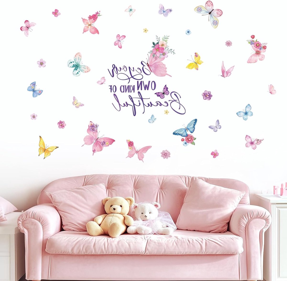 Kleurrijke Muurstickers met Vlinders en Inspirerende Citaten voor Kinderkamers en Woonkamers - Muurdecoratie voor Meisjes en Babykamers
