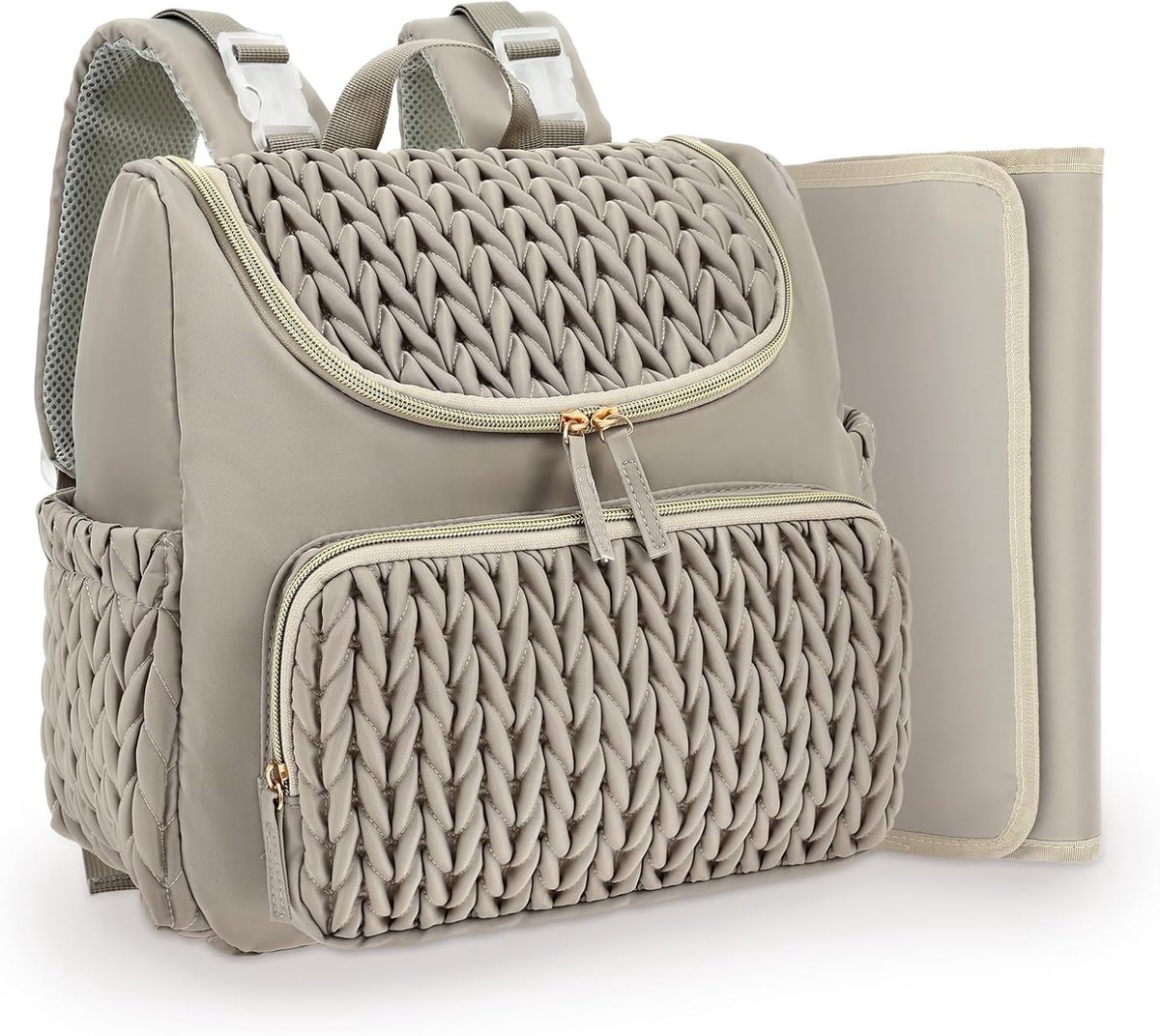 SnelShoppen - Kleine Luiertas met Aankleedonderlegger, Casual Luierrugzak, Waterdichte Babyrugzak met Geïsoleerde Tas, Kameel 38x30x15CM, Perfect voor