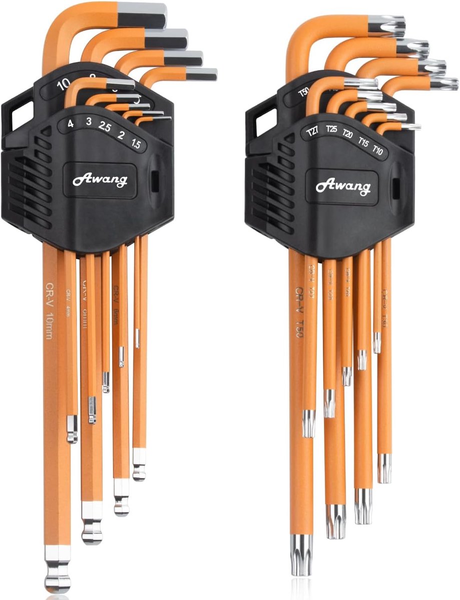 SnelShoppen - 18-delige inbussleutelset - Professionele CRV inbussleutels - Compact hex sleutelset - Diverse maten 1,5-10 mm & T10-T50