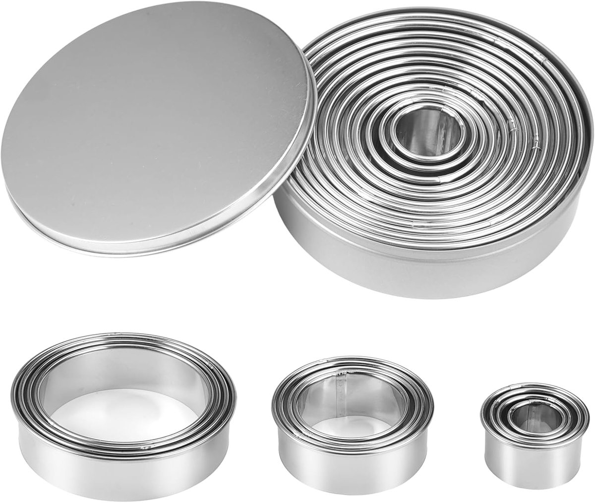 SnelShoppen - 12 Delige Ronde Koekjesuitsteekset - Hoogwaardige RVS Koekjesvormen met Opbergdoos - 2.4 cm tot 11.3 cm - Voor Bakken, Taarten, Fondant,