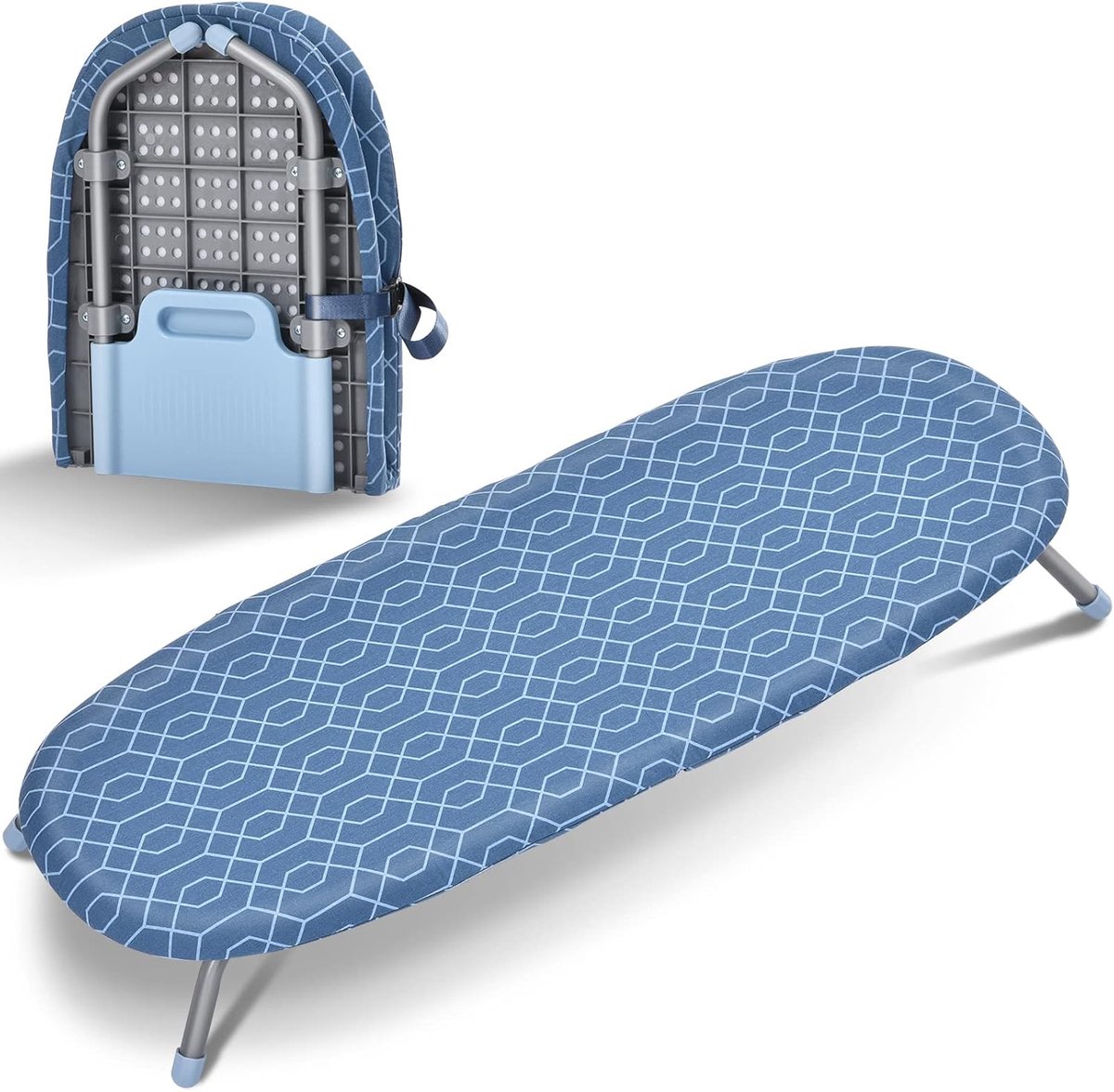 Thijox - Opvouwbare Tafel Strijkplank - Klein Strijkplankje 31x82 cm - Draagbaar met Antislipvoetjes - Perfect voor Thuisgebruik - Blauw en Grijs