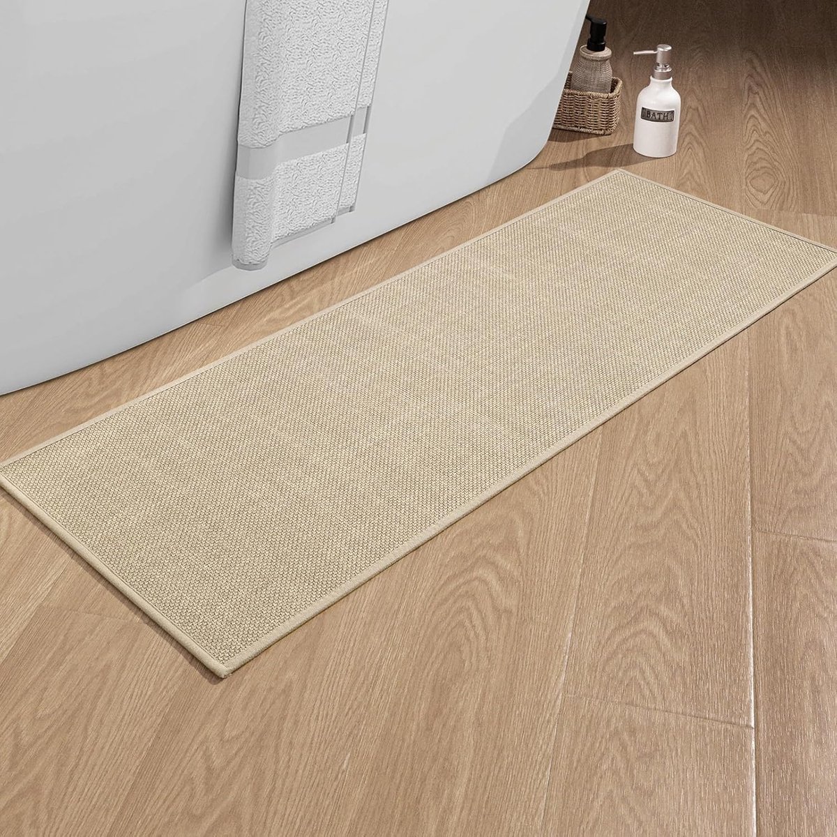SnelShoppen - Non Slip Badmat 43x120cm Beige - Antislip Badmat met Rubber Onderkant - Wasbare Badkamermat voor Douche en Bad - Slanke Design Badkleed