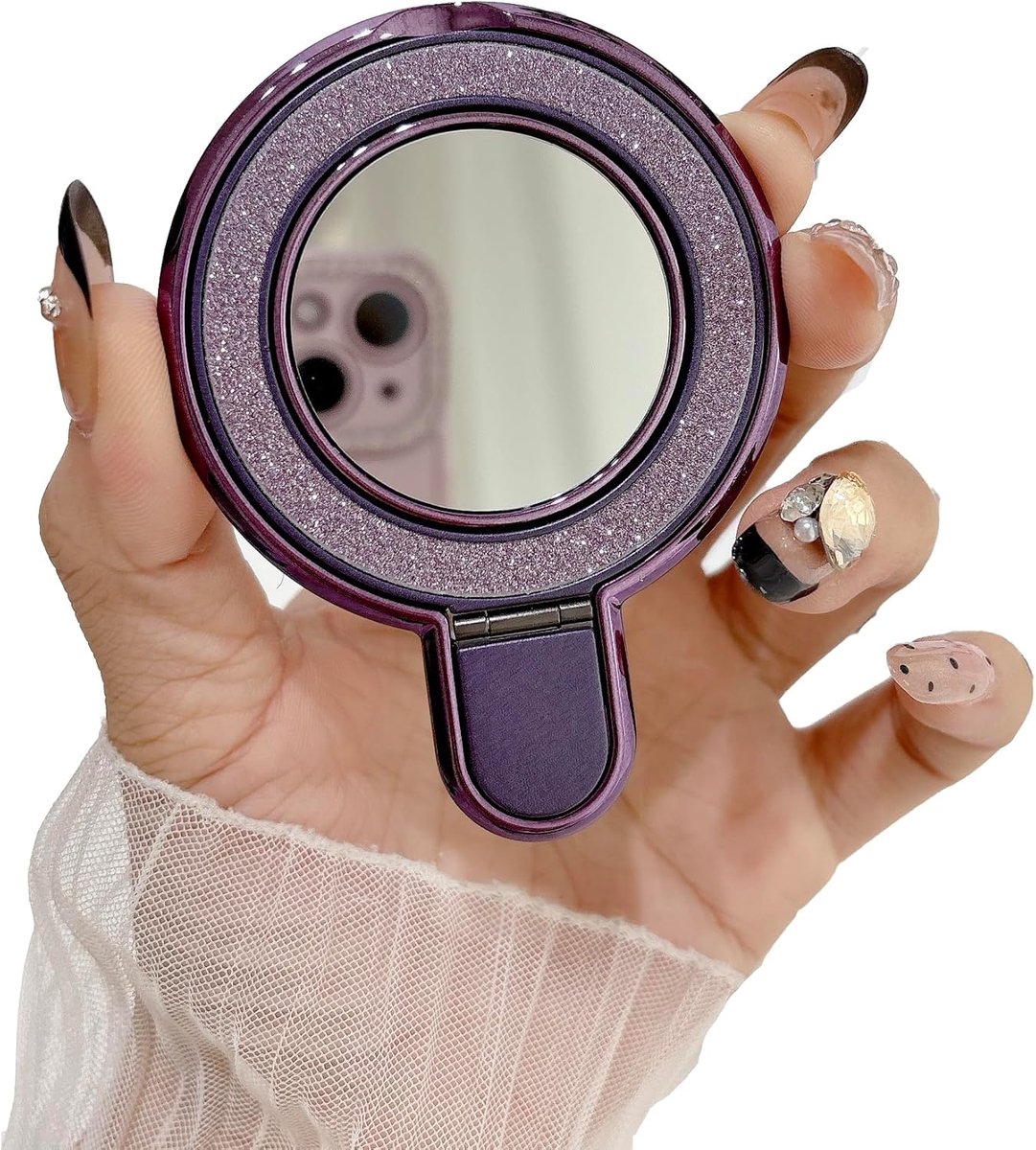 SnelShoppen - Dzxin Telefoon Ring Houder met Spiegeltje, Verstelbare Telefoon Stand, Telefoon Accessoires voor Vrouwen en Meisjes, Paars