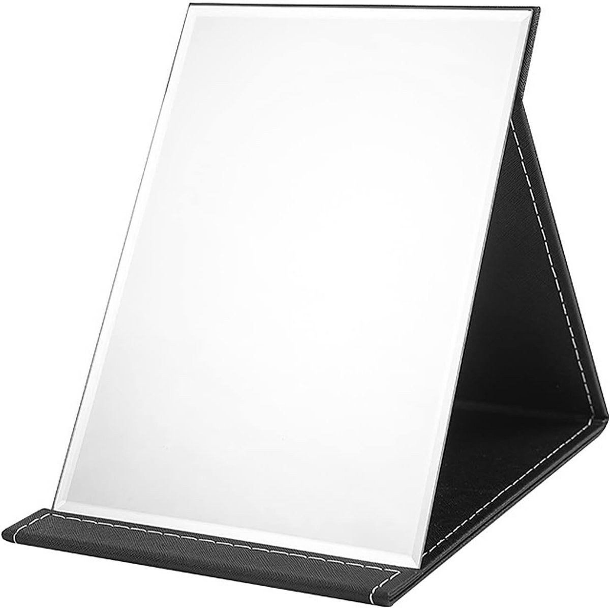 SnelShoppen - Vouwbare Make-up Spiegel, Tafel Spiegel, Draagbare Super HD Spiegel, PU Leer, Opvouwbare Reis Spiegel met Zwarte Leren Hoes, Geschikt vo