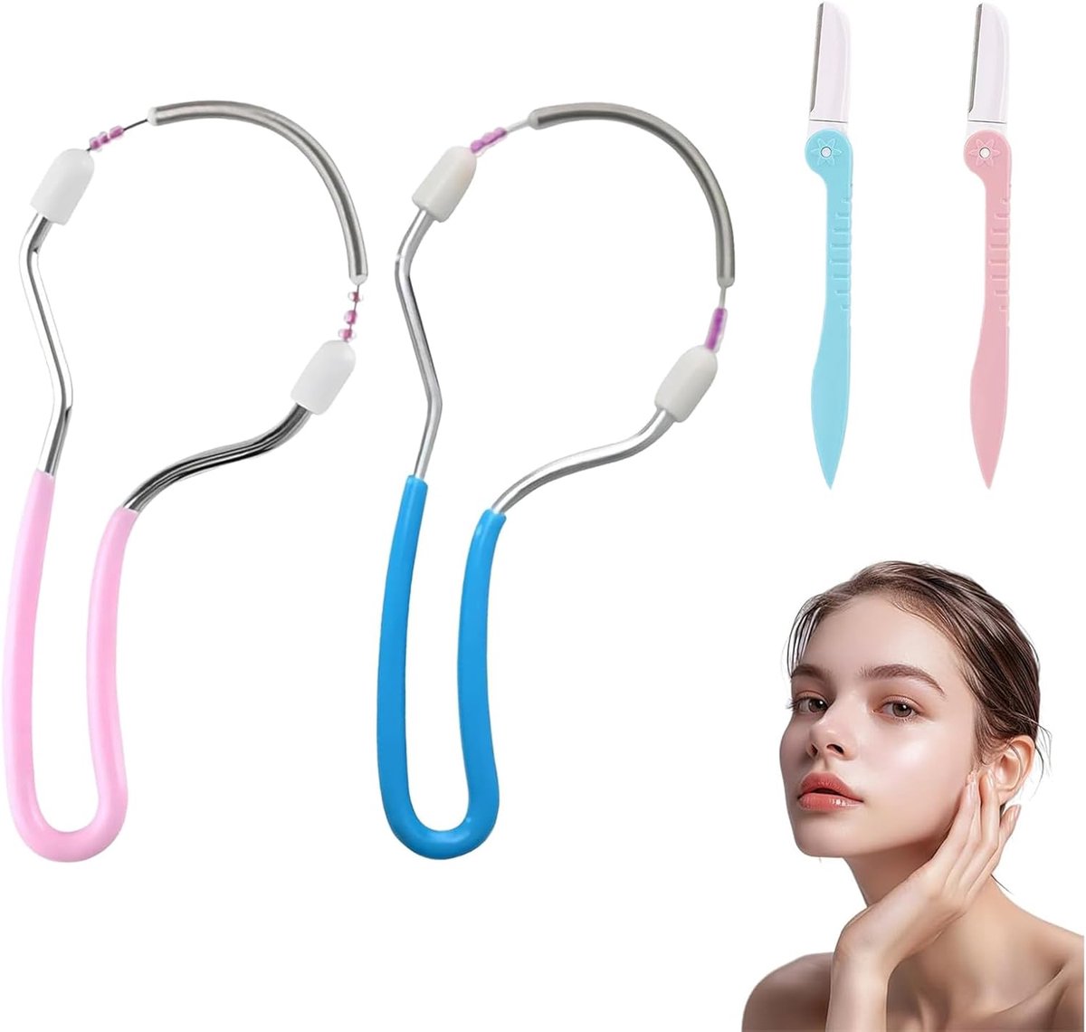 Thijox - Set van 2 Epilatoren voor Gezicht + 2 Wenkbrauwsparren - Handmatige Ontharingsapparaat voor Vrouwen - Nauwkeurige Ontharing voor Lip, Kin en