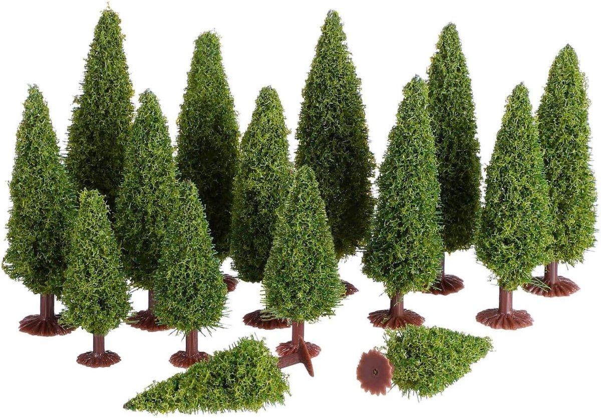 Miniatuur Bomen voor Modelbouw - 15 Stuks H0 Sparren en Ceders voor Landschapsdecoratie en Modelspooraccessoires 1/100-1/150-1/200