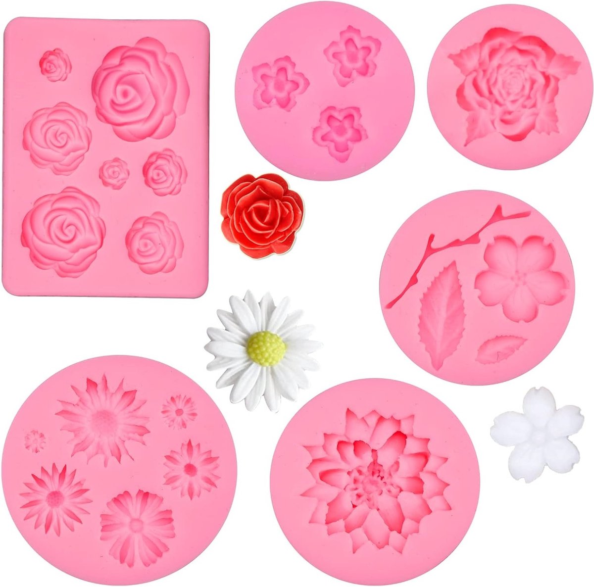 Siliconen Cake Mallen Set van 6 Stuks voor 3D Bloemvormen, Fondant, Cupcakes en Chocolade Bakken