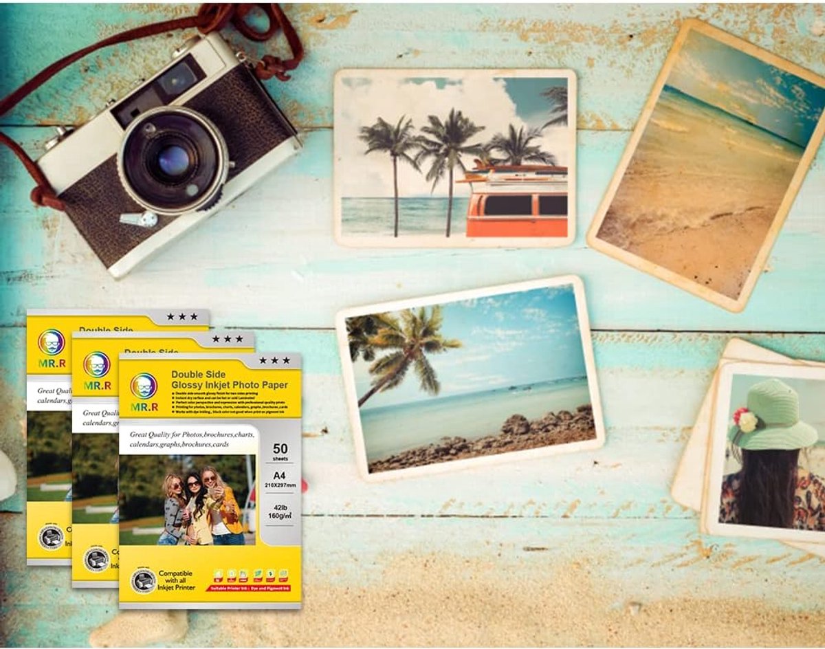 SnelShoppen - A4 Foto Papier 160gsm 50 Vellen Dubbelzijdig Glanzend Inkjet Printbaar Waterproof Helder Wit voor Professionele Afdrukken