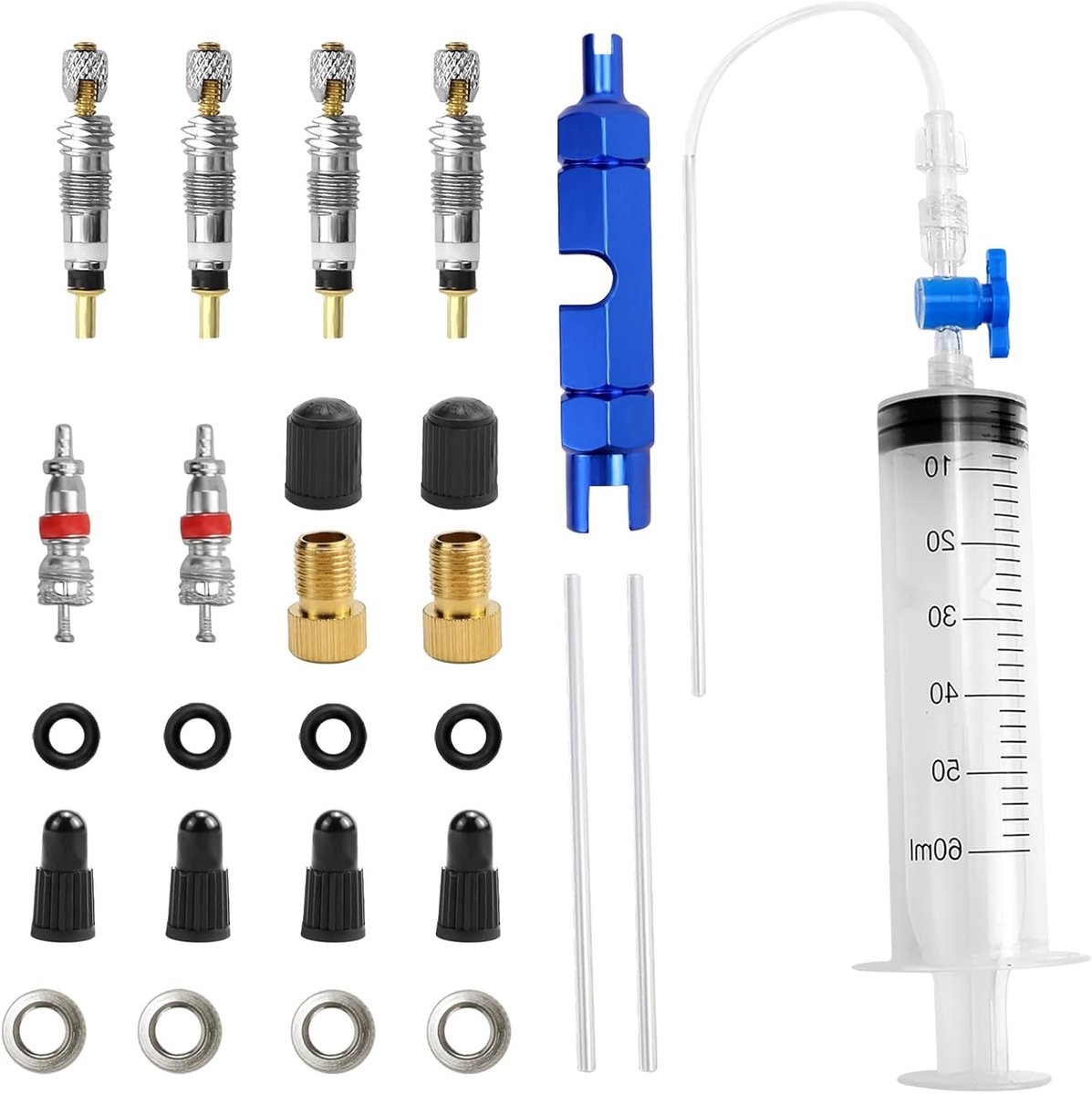 Tubeless Fiets Afdichtmiddel Set met Spuit en Verwijderingsgereedschap voor Presta Ventielen - 60 ml