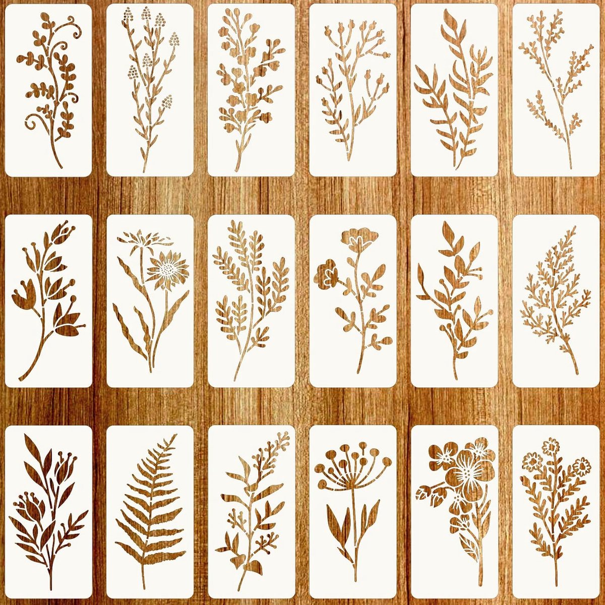 SnelShoppen - Herbruikbare Houten Schilder Sjablonen - 18 Stuks - Bloem Motieven - Creatieve Craft Templates voor Muur en Meubilair - Perfect voor Dec