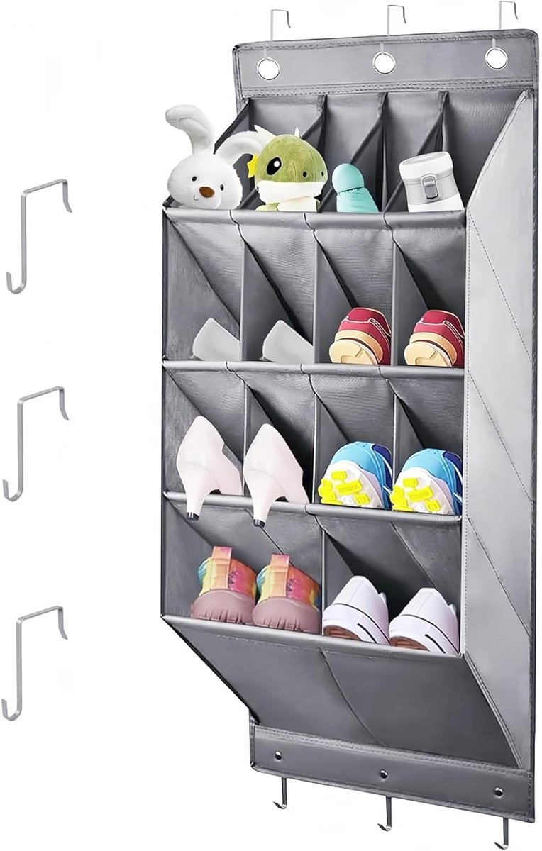 SnelShoppen - Hangende Schoen Organizer - 14 Zakken - Ruime Opbergtas voor Schoenen, Handschoenen, Sjaals en Accessoires - Grijs - Ideaal voor Thuis,