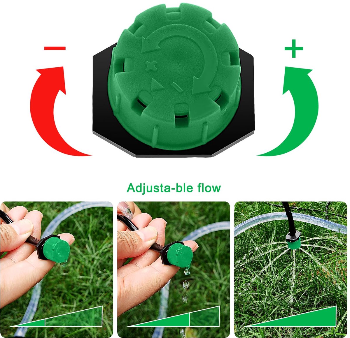SnelShoppen - 200Pcs 1/4 Inch Verstelbare Irrigatie Druppelaars, Micro 8-Hole Emitter Sprinklers voor Tuin en Gazon, Antiklever Sprayers in Donkergroe