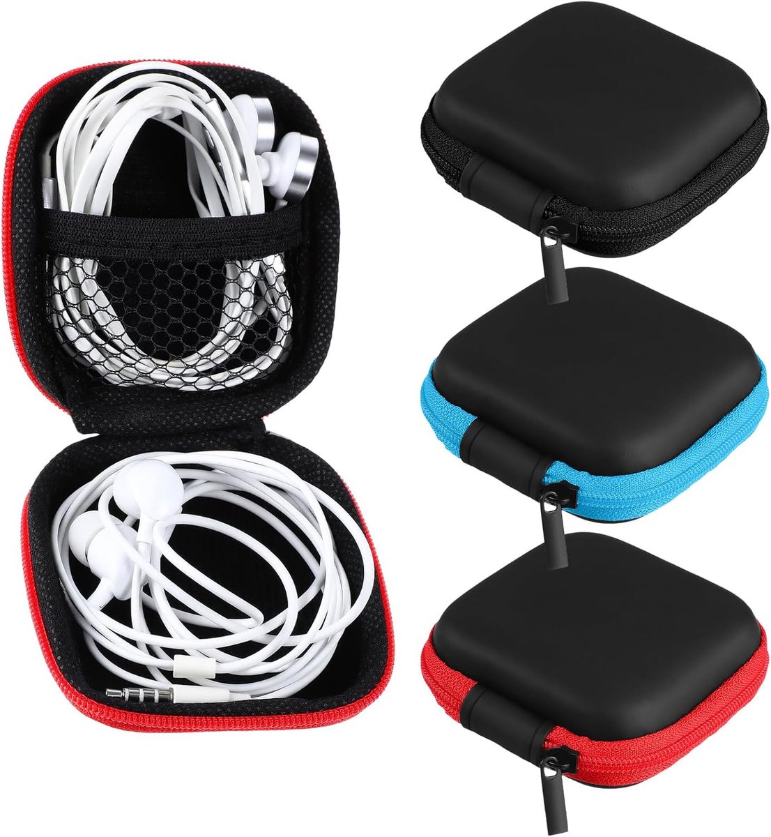 Thijox - 3 Stuks Mini Hoofdtelefoontas - Beschermtas voor In-Ear Oordopjes, Bluetooth Hoofdtelefoon, U-Disk en SD-Kaart - Compact met Ritssluiting - H