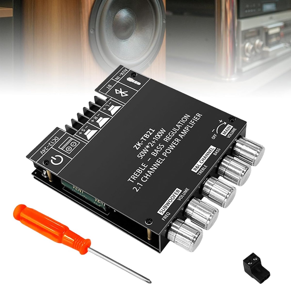 SnelShoppen - 2x50W + 100W Bluetooth Amplifier Module Hifi Stereo - 2.1 Audio Amplifier Board TPA3116D2 met Bluetooth 5.0 en AUX Ingangen voor Thuis,