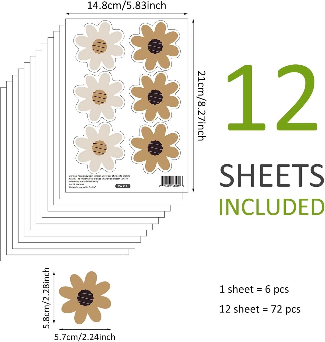 SnelShoppen - 72 Stuks Boho Daisy Wandstickers Meisjeskamer - Zelfklevende Muurdecoratie in Pastelkleuren voor Kinderkamer, Woonkamer, Nursery, Hal