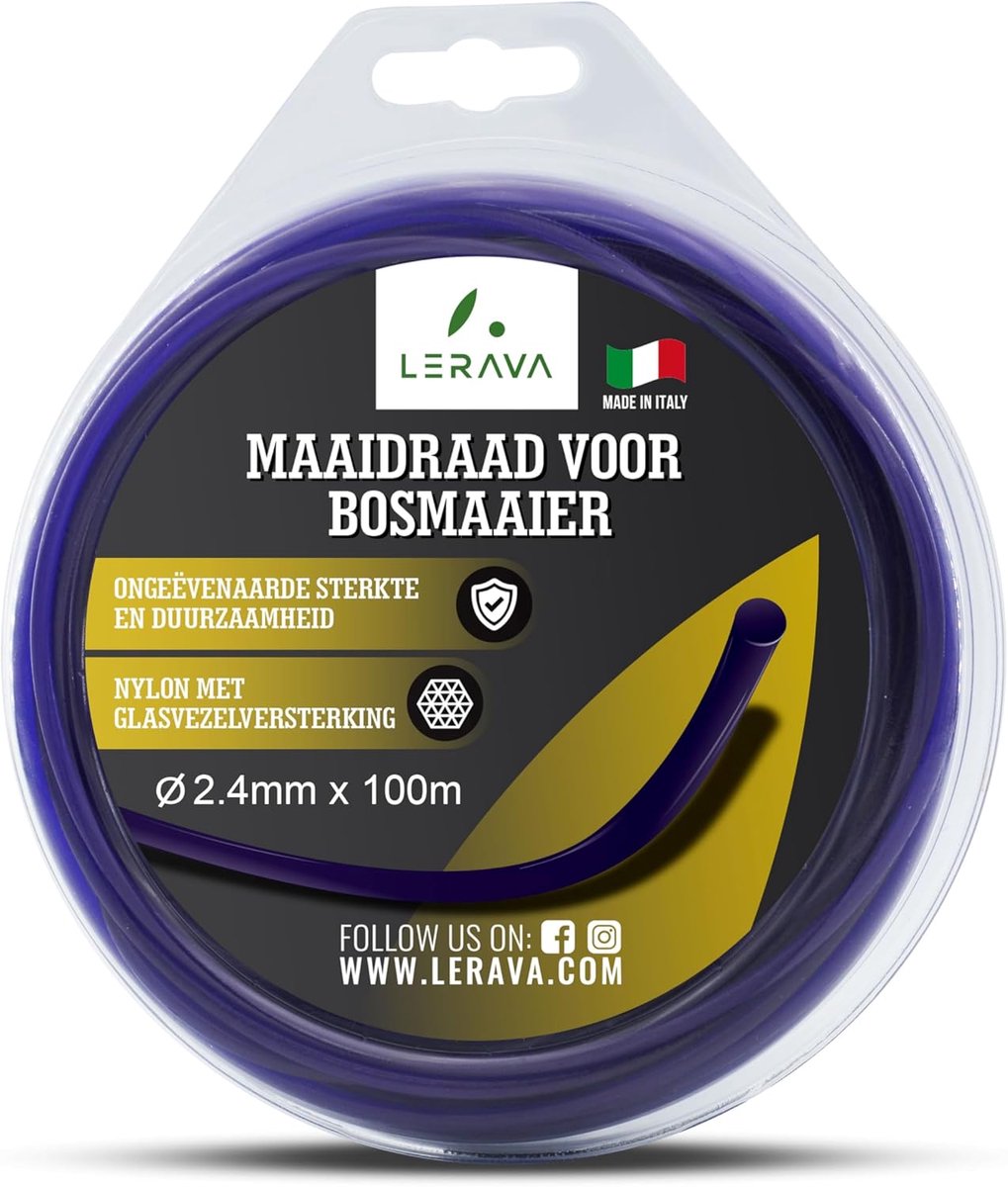 SnelShoppen - Trimmerdraad 2,4 mm x 100 m - Duurzaam en sterk maaidraad - Versterkt nylon - Perfect voor tuinonderhoud en onkruidbestrijding