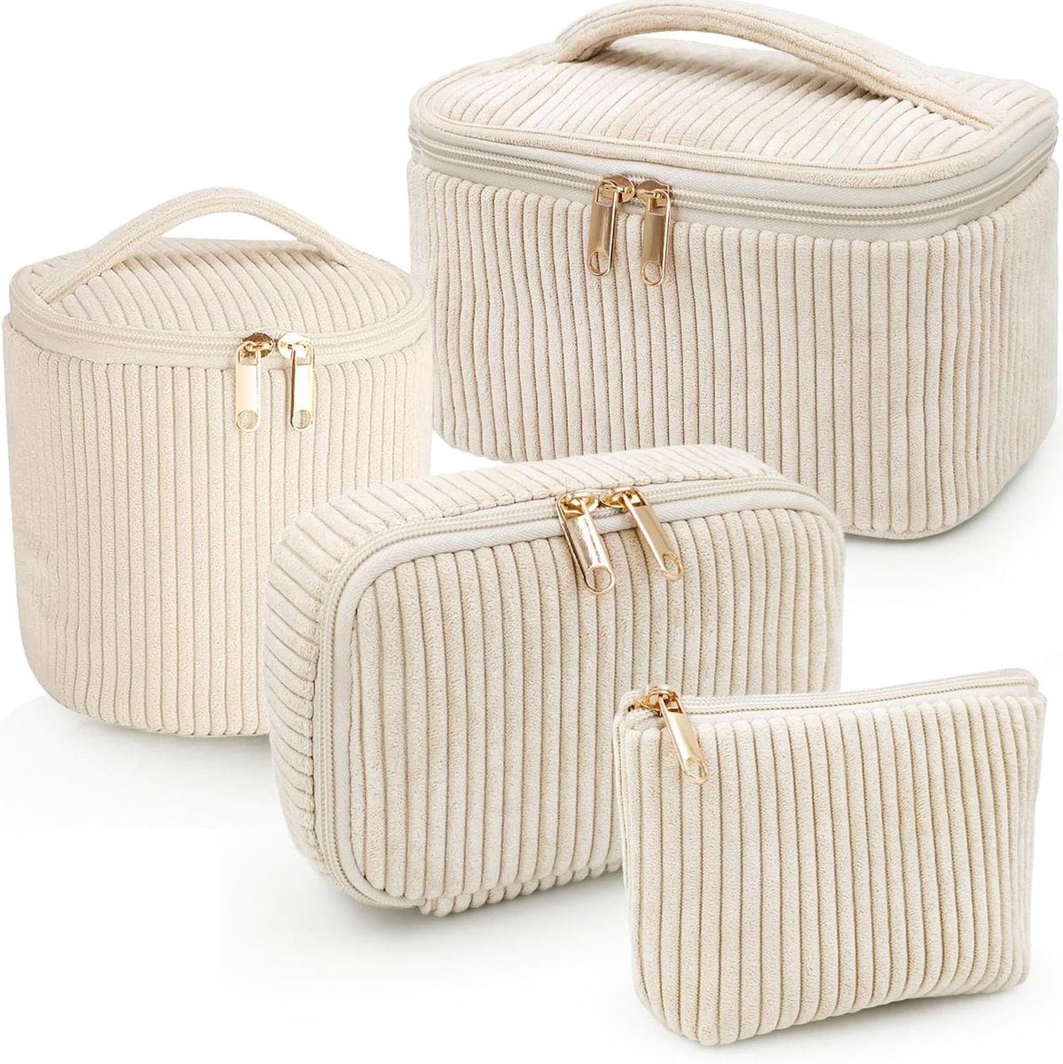 SnelShoppen - Set van 4 Makeup Tassen, Toilettas voor Vrouwen, Reis Makeup Bag, Luxe Beige Makeup Tassen, Ideaal voor Dagelijks Gebruik, Compact en Ru