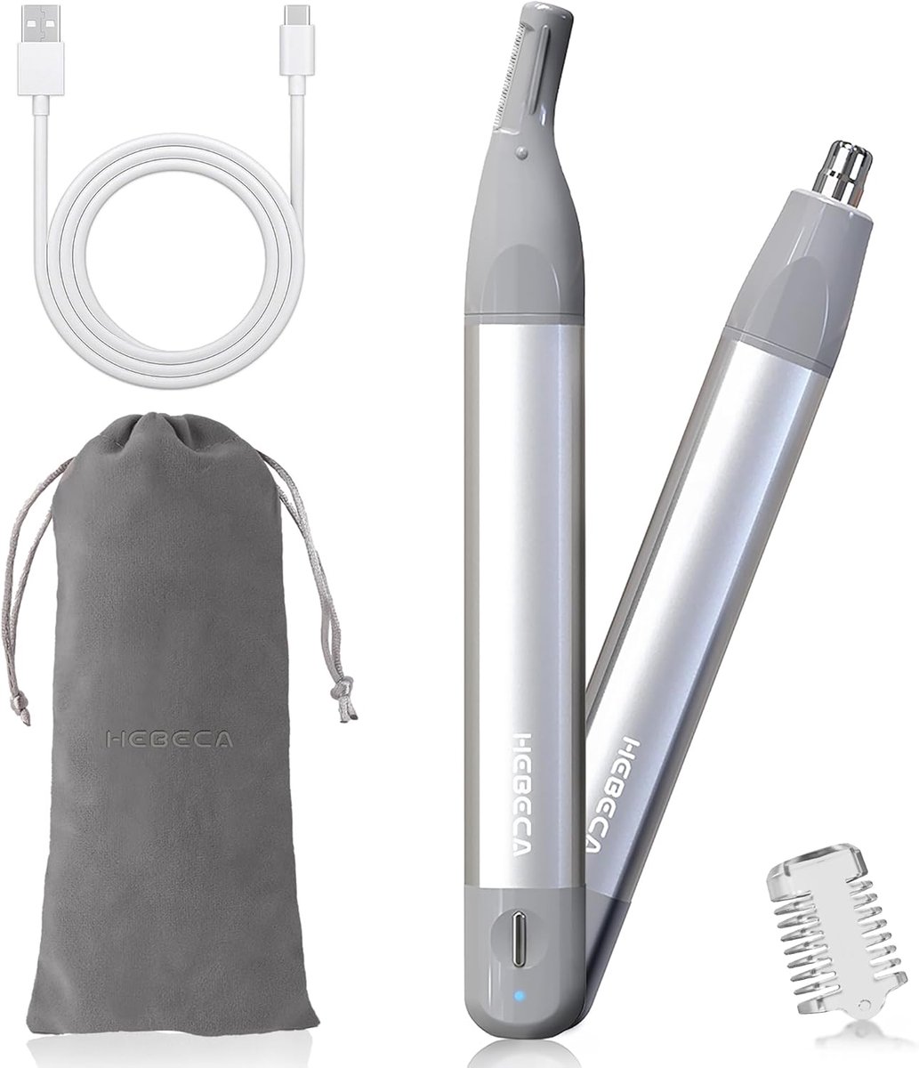 Thijox - Neushaartrimmer voor Mannen en Vrouwen, 2-in-1 Gezichtshaar Trimmer, Oplaadbaar, Waterdicht, Metalen Behuizing, Hypoallergene Messen, Zilver