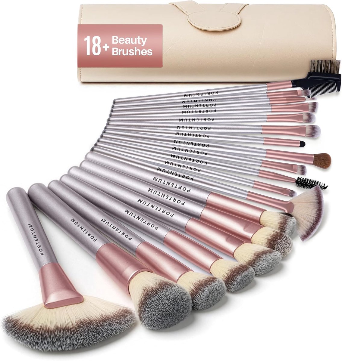 SnelShoppen - 18-delige Makeup Kwasten Set met Reisetui - Professionele Houten Handgrepen - Kabuki - Hoogwaardige Synthetische Vezels - Perfect voor F