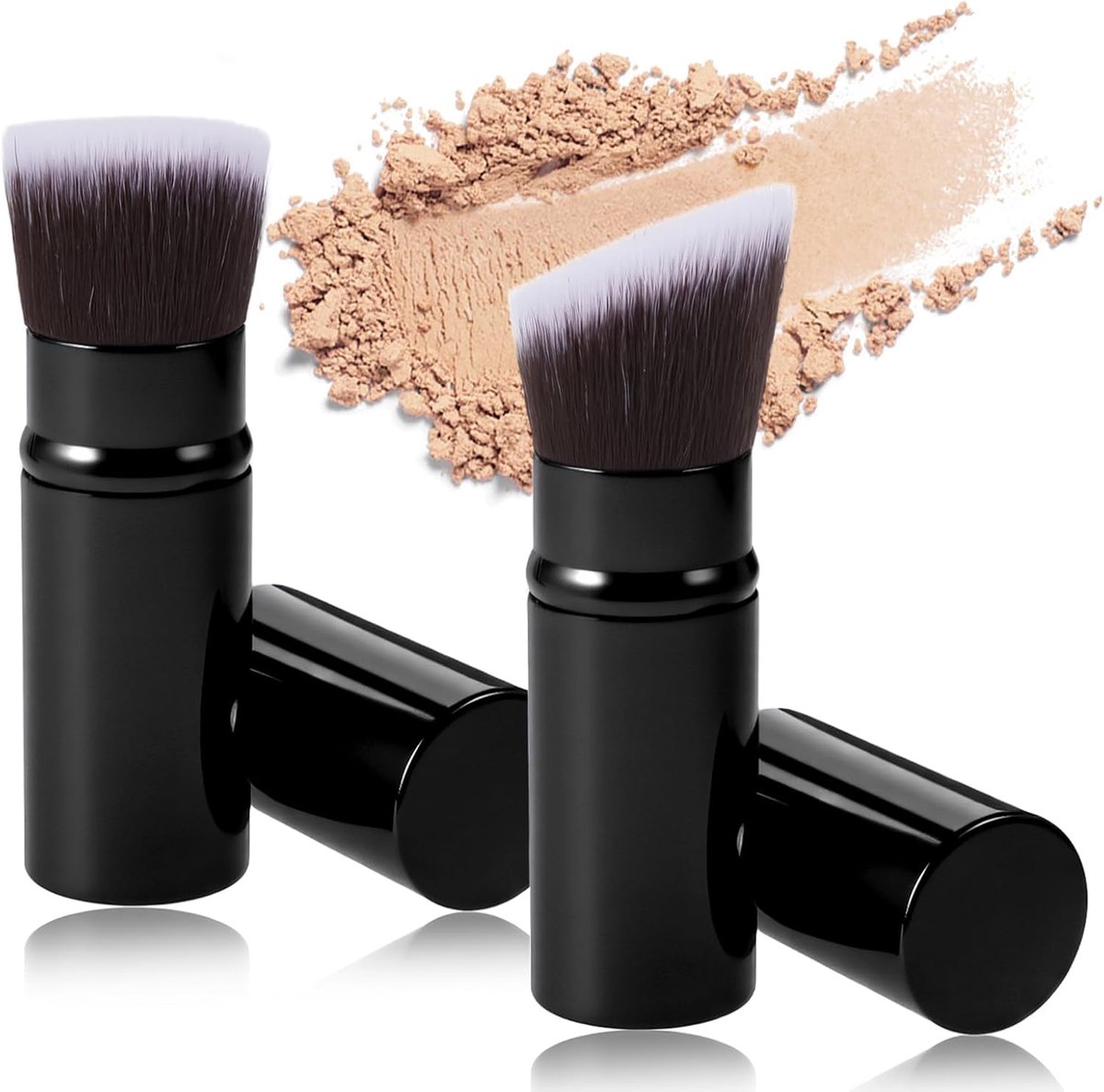 SnelShoppen - 2 Stuks Inklapbare Make-up Brushes, Beveled Kabuki Primer Brush en Poeder Blush Borstel, Compact voor Blush, Bronzer, Concealer en Highl