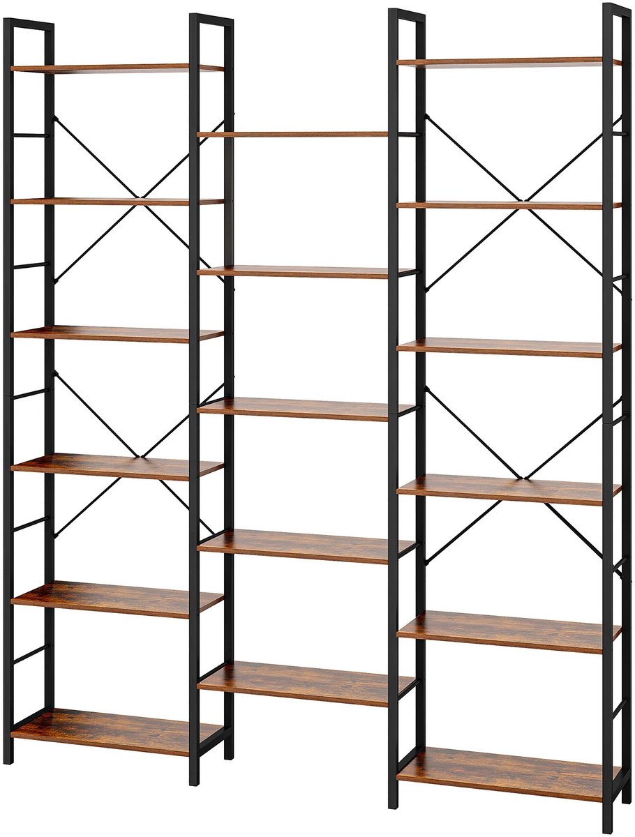 Brandistry - Boekenkast - Open Boekenkast - Opbergkast - Metalen Frame - Verstelbare Planken - 17 Planken - Rustic Brown -