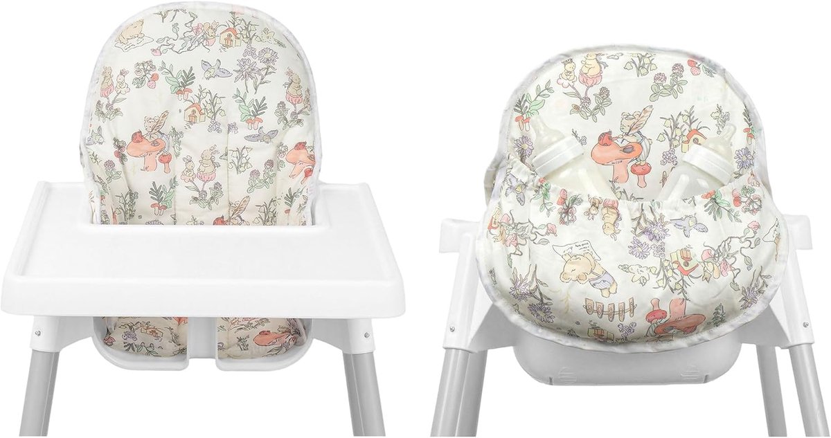 SnelShoppen - Hoogwaardige Antilop Hoogstoel Kussen - Zacht en Non-Slip - Voor IKEA Antilop - Groene Beren Bosdieren Patroon - Ideaal voor Baby's - Co