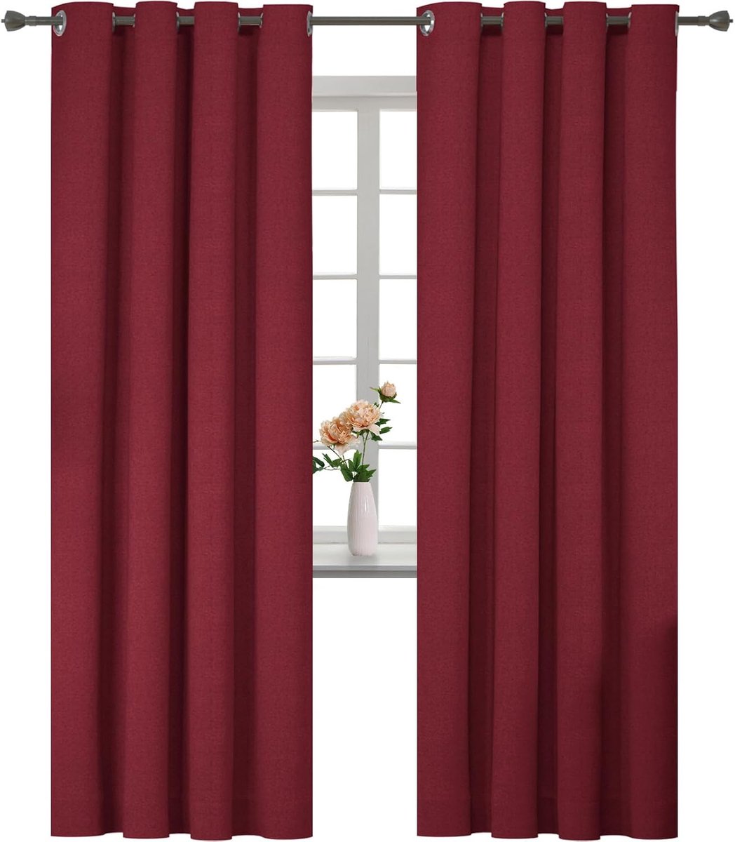SnelShoppen - 100% Blackout Gordijnen Set van 2 140x260 cm, Thermisch Isolerend, Zwart Linnen Effect, Ooglet Gordijnen voor Slaapkamer en Woonkamer, R