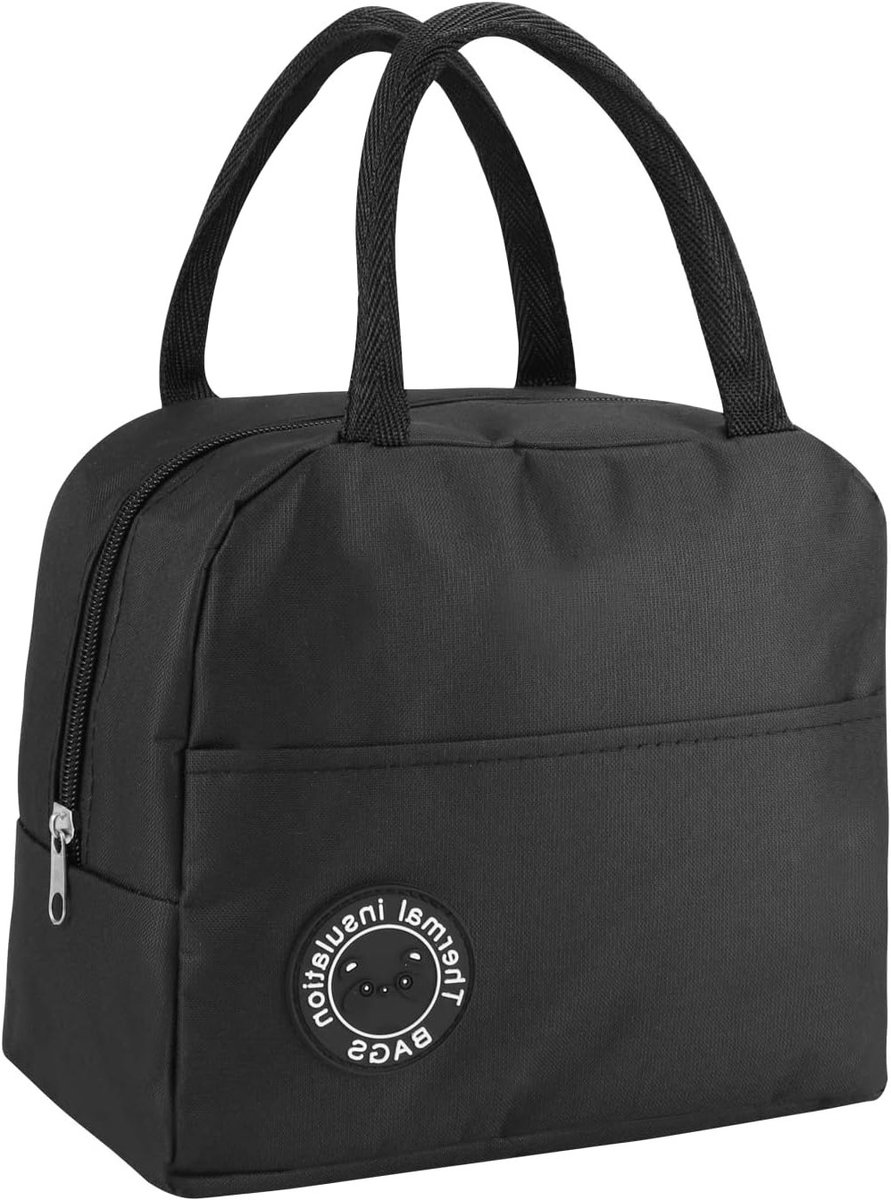 Insulated Lunch Bag voor School, Kantoor en Picknick - Klein, Lekvrij en Herbruikbaar - Ideaal voor Kinderen en Volwassenen, Zwart, Oxford Stof, Aluminium Folie Isolatie, Opvouwbaar en Krasbestendig
