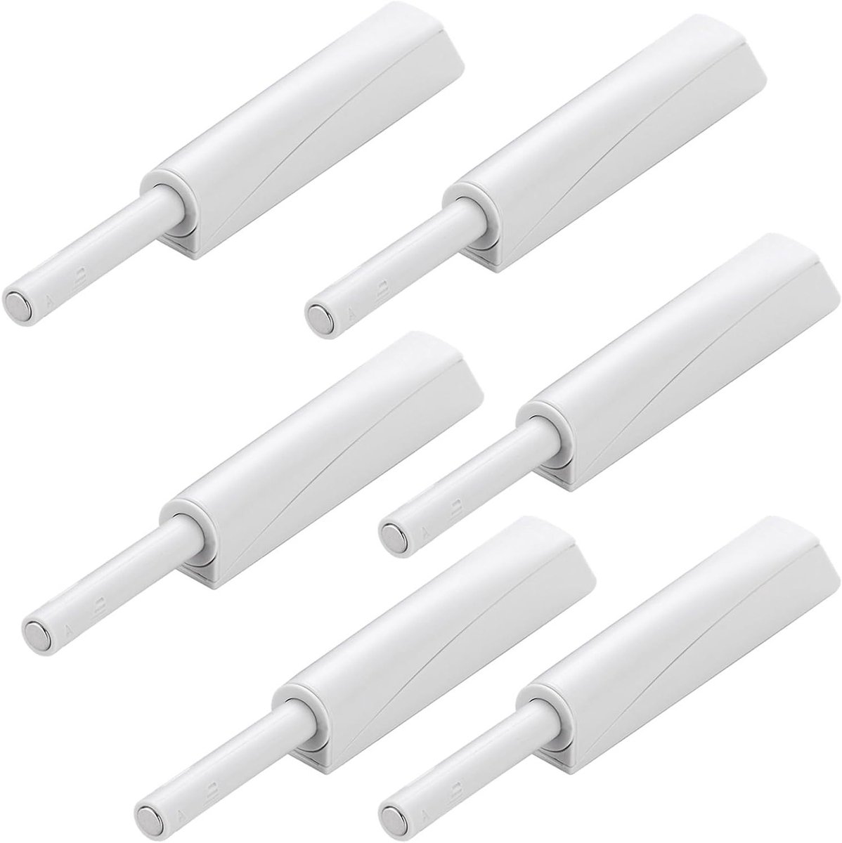 Set van 6 Witte Deursluiters, Drukdeuropener, Zachte Sluiting Deurdempers voor Keuken- en Kastdeuren