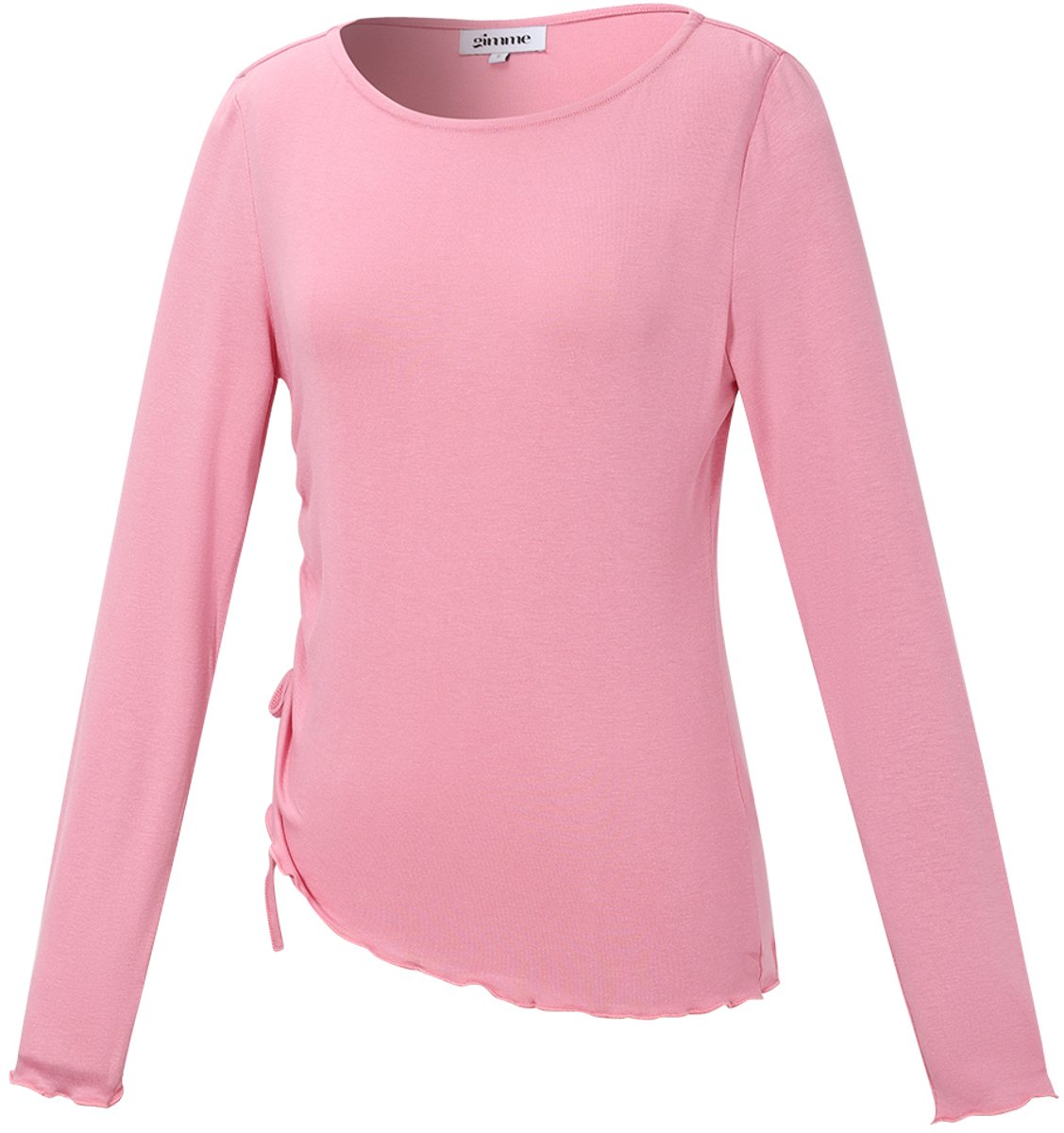Comfortabele Dames Top 'Geplooide Longsleeve' met Zijwaartse Ruches - Roze - Maat M