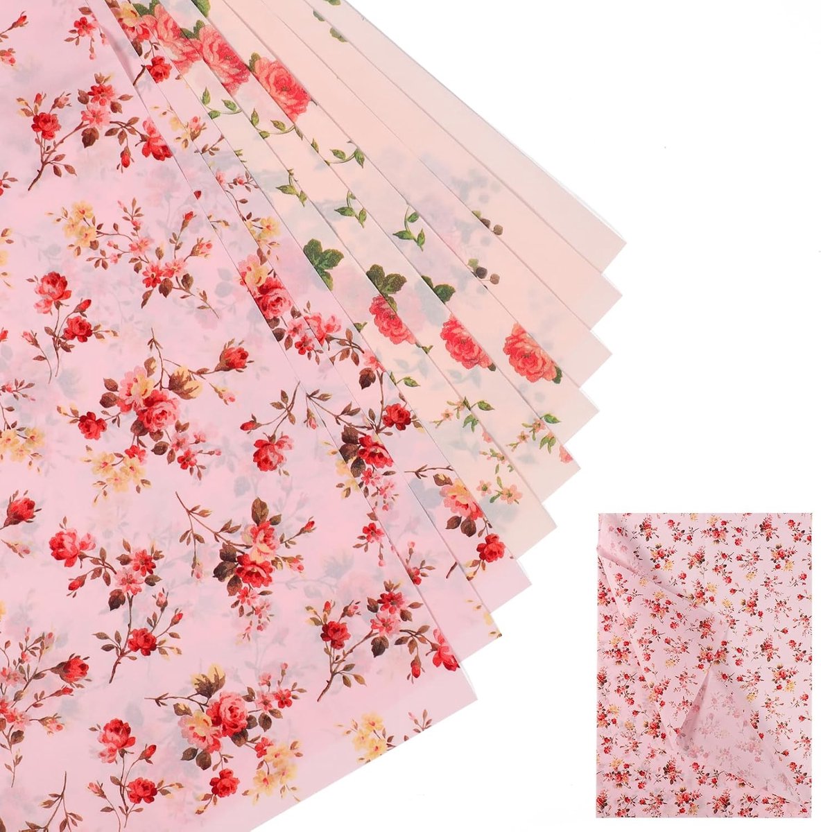 SnelShoppen - 30 Vellen Bloemen Tissue Papier 50x35cm Cadeaupapier 3 Stijlen Decoratief Voor Kerst Verjaardag Bruiloft Feest Crafts Verpakking (Roze)