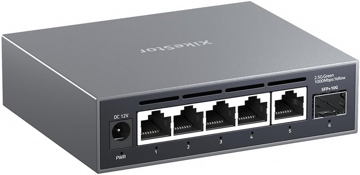 SnelShoppen - 6-Port 2.5Gbit Web-Managed Ethernet Switch met 5 x 2.5G RJ45 & 1 x SFP+ Poort, VLAN/QoS/STP/IGMP/LACP Ondersteuning - Lüfterlos Netwerk