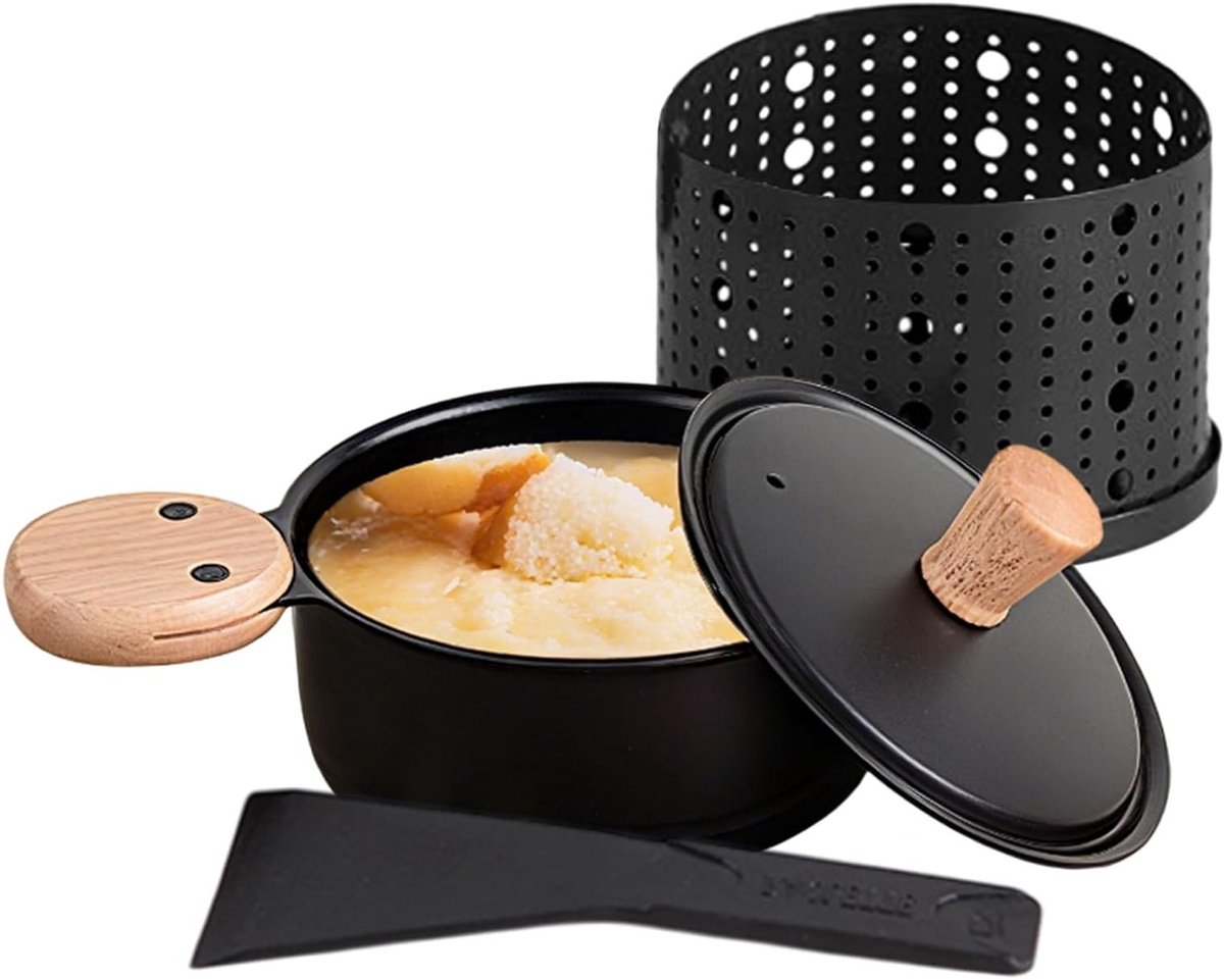 Raclette apparaat voor snel smelten van kaas in 3 minuten - inclusief anti-verbrand handvat, spatula en geschikt voor kaas en eieren - zwart