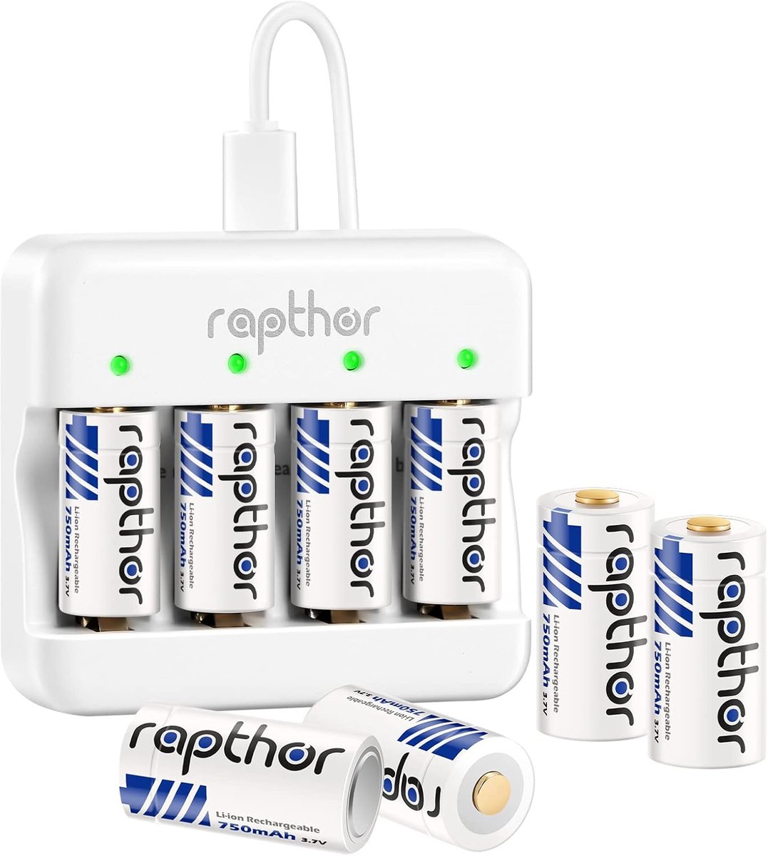 SnelShoppen - Oplaadbare 123A Batterijen 8st 750mAh 3.7V met Snellader - Compatibel met Arlo Camera's, Alarmen, Slimme Sensoren en Meer