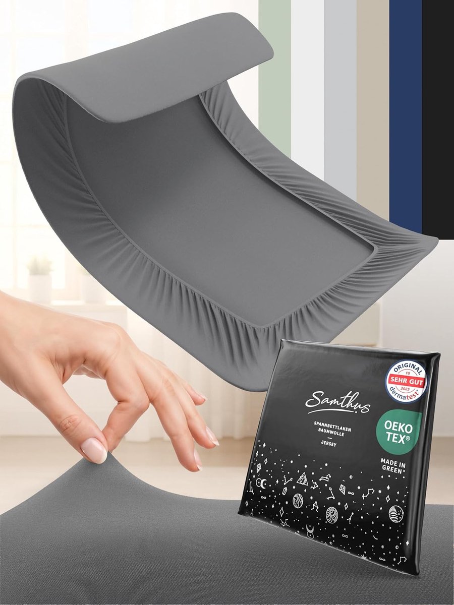 SnelShoppen - Fitted Sheet 140x200 cm, Oeko-Tex Jersey Hoeslaken van 100% Katoen, Geschikt voor Matras tot 25 cm, Grijs, Ondersteuning voor Huidvriend