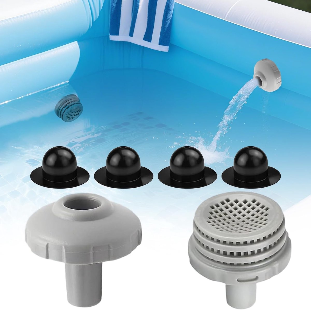 SnelShoppen - Pool Inlet Nozzle Set 32mm, Corrosiebestendige Pool Connector met 4 Zwembadstoppers, Optimaliseer Waterkwaliteit, Ideaal voor Zwembadfil