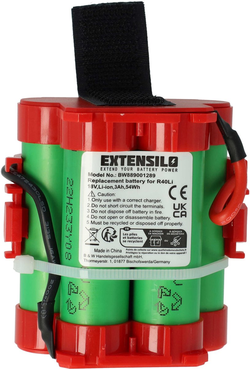 EXTENSILO-accu compatibel met McCulloch R800 2018, R800 2019, R1000 2018, R1000 2017, R800 2017, R1000 2019 grasmaaiers (3000mAh 18V Li-Ion)
