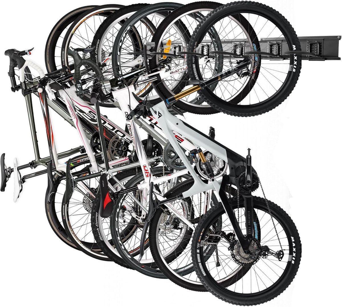 SnelShoppen - Fietsstandaard Wandmontage Garage - 6 Fietshaken + 6 Helmhaken - Max. Draagvermogen 270 kg - 160 cm - Duurzaam Staal - Ideaal voor Fiets