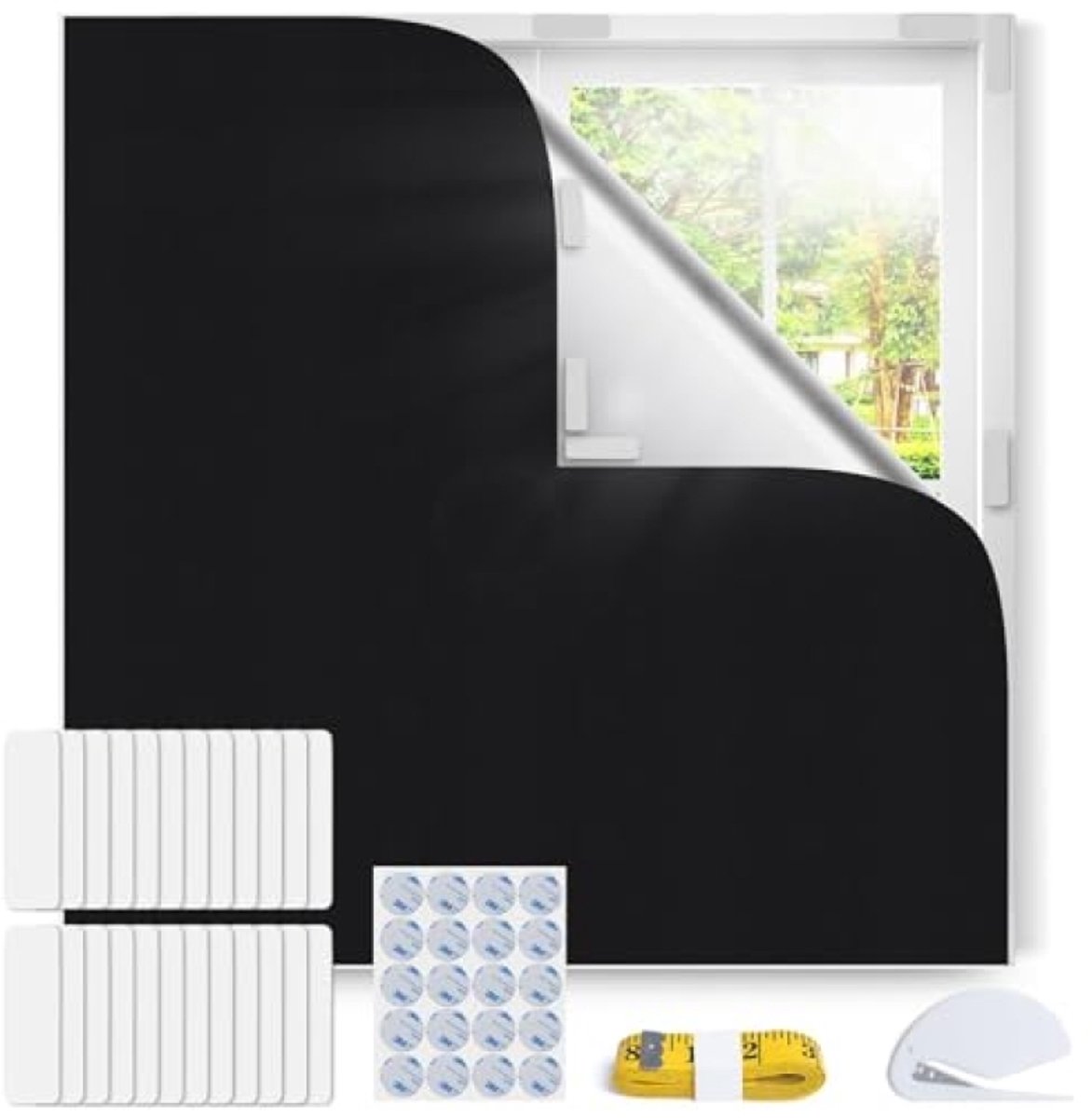 Nazik Living Verduisterend Rolgordijn 200x145cm - 100% Blackout - Draagbaar - Tijdelijk Gordijn voor Slaapkamer, Reizen, RV - Zwart