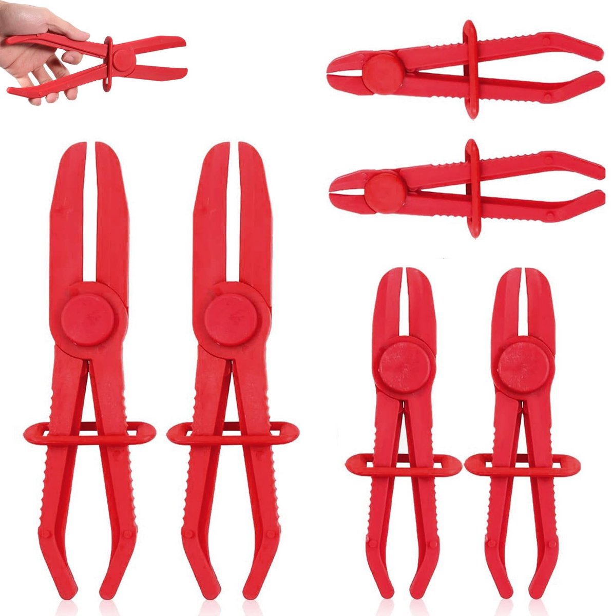 Dailygoods- Slangklemset 6-delig - Slangklemtangen groot/medium/klein - Ergonomisch ontwerp - Kunststof - Voor brandstof/slangen - Gewicht 515 g - Slangtang