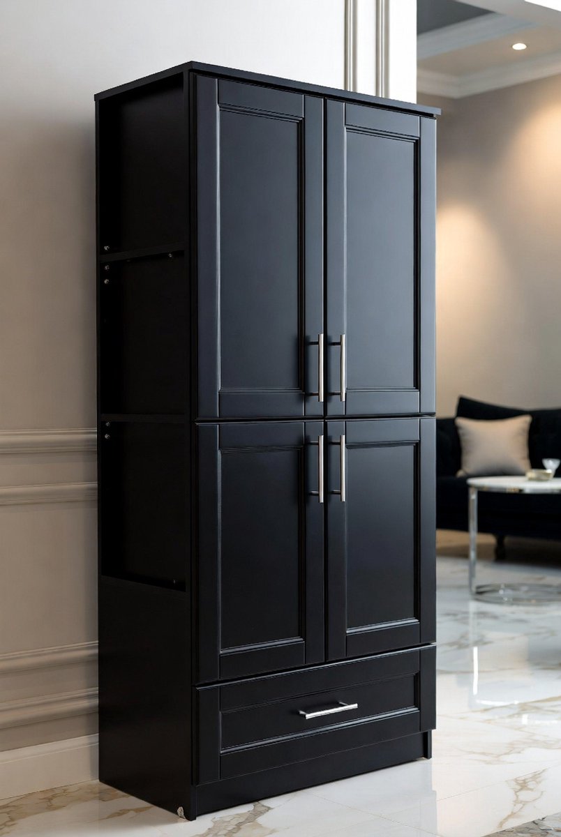 Zwarte Badkamerkast 180cm - Hoge - 60x40x180 cm - Zwart - Hoge Multifunctionele Kast 4 Deu