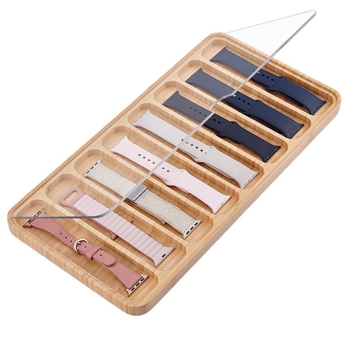 Dailygoods- Horloge Organizer 8 Slots - Houten Opbergdoos - Stofdicht - Duidelijke Deksel - Geschikt voor Diverse Gelegenheden - Ideaal voor Sieraden