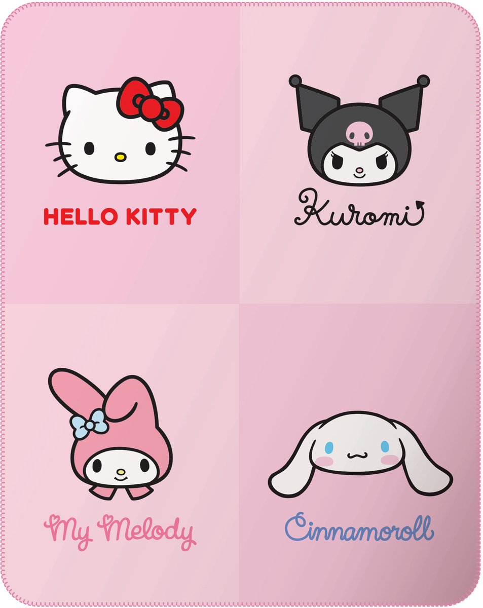Sanrio Hello Kitty & Friends Fleeceplaid Hello Kitty Kuromi My Melody- 110 x 140 cm - Polyester Roze