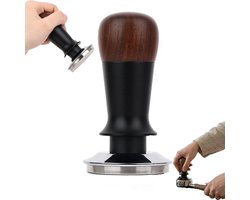 Koffiestamper - Distributeur - Tamper- Walnoten portafilte- Veerstamper - Koffieaccessoires r - Houten dop - Geschikt voor 51 mm portafilter